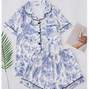 New Floral Blue and White Pajama Set